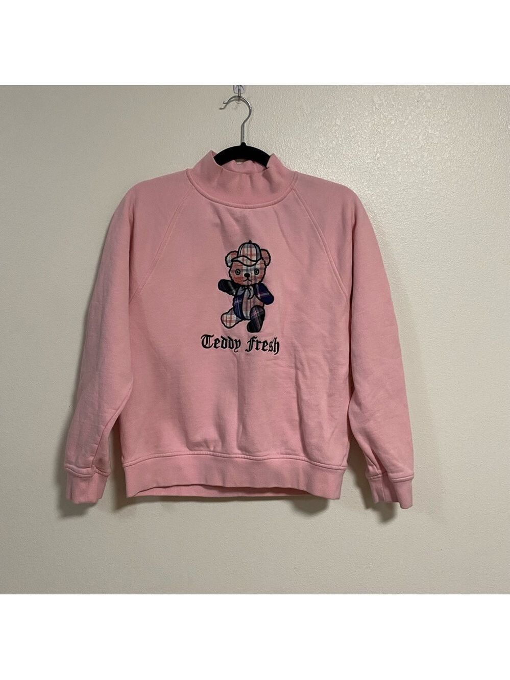 Teddy Fresh Sweater Women’s Size XS Pink Plaid Bear Sweater Limited Edition